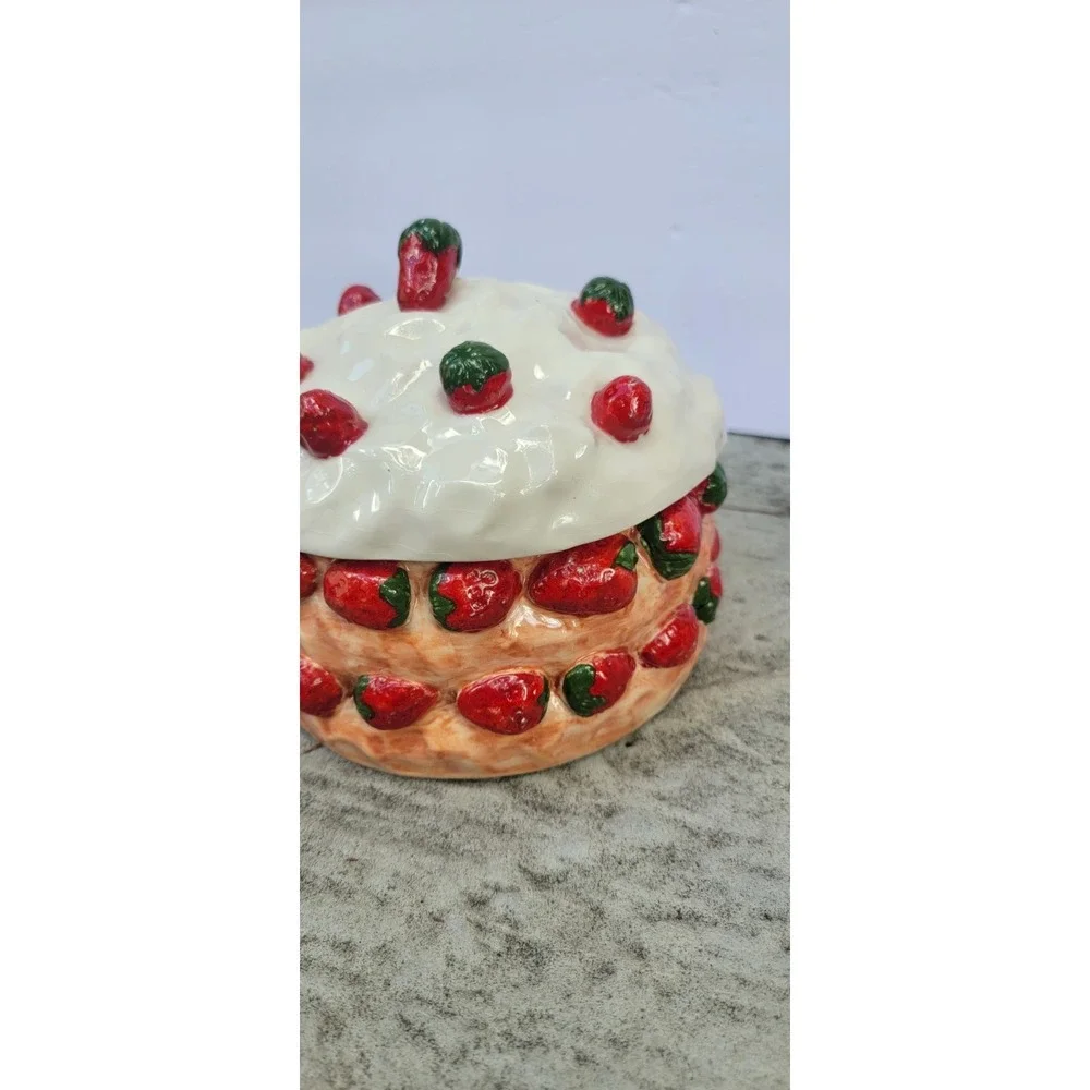 Vintage Costa Italy Ceramic Strawberry Jar with Lid Hand Painted Cottage Farm
